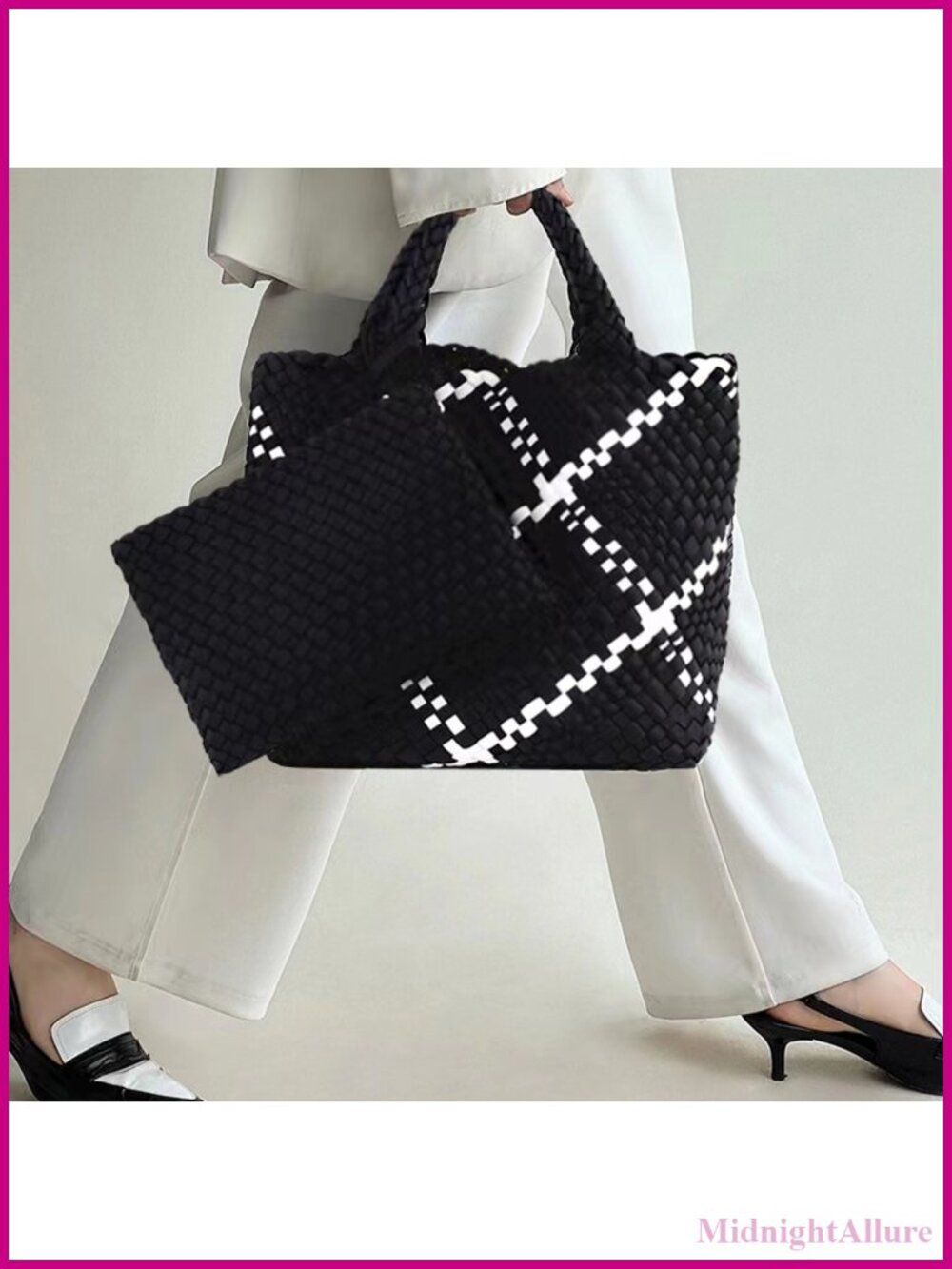 Woven Neoprene Hobo Bag Large Capacity Handbag with Wristlet - Picture 6 of 6